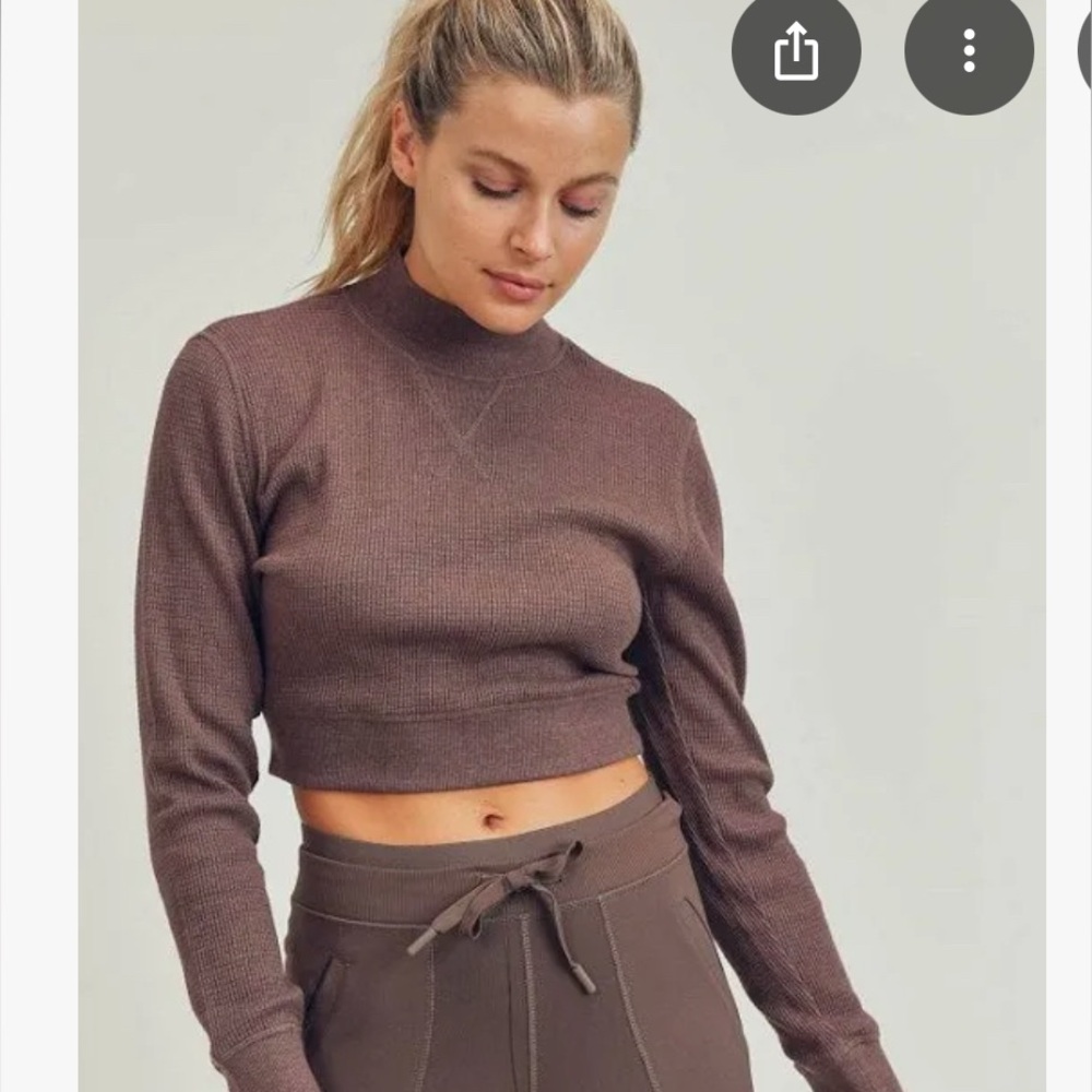 Mono B Waffle Knit Brown cropped top